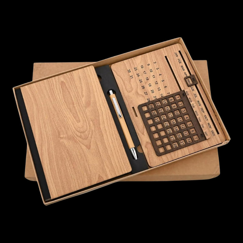Wooden Diary, Pen & Lifetime Calender