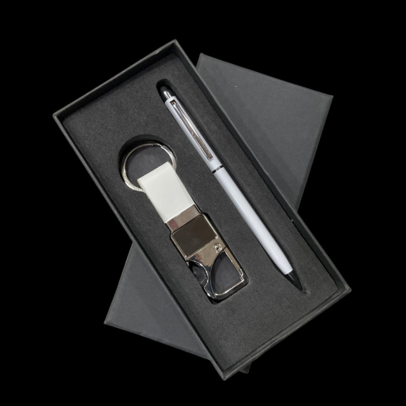 Metal keychain And Ball Pen kit (White)