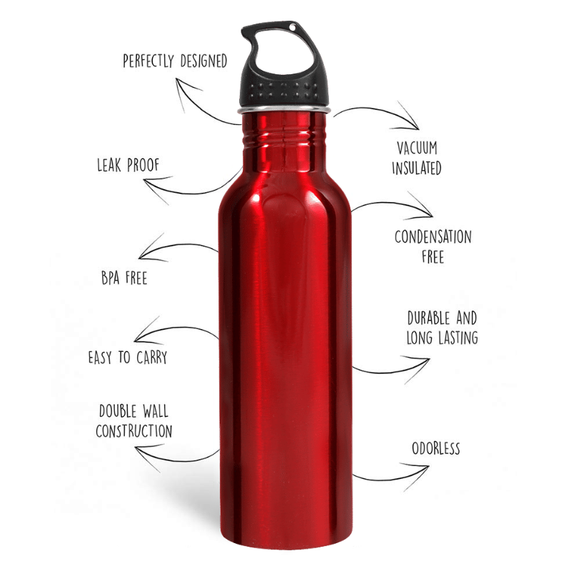 Robust Steel Water Bottle With Break Proof And Leak Proof (Red)